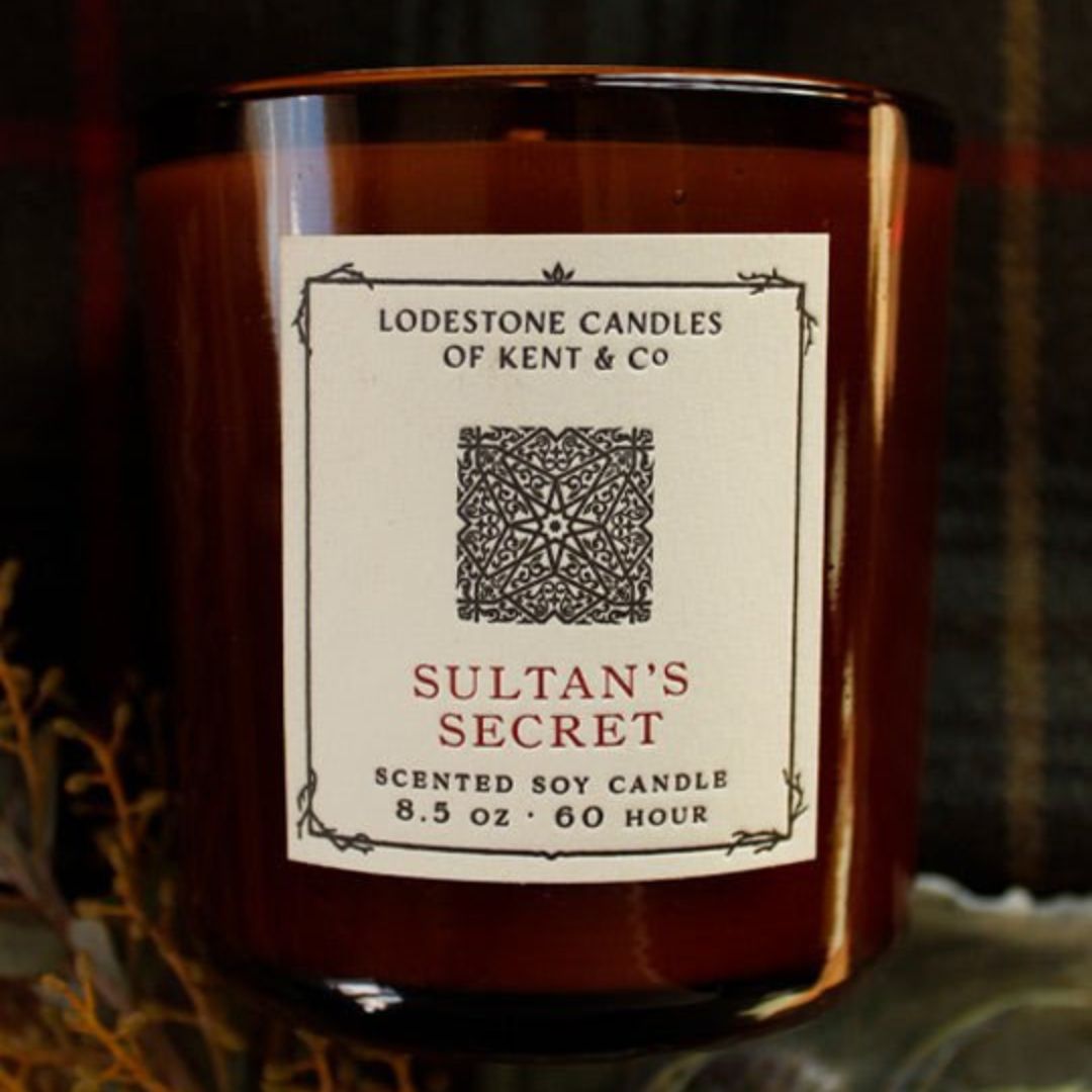 Lodestone Candles Sultan’s Secret candle with lemon, ginger, and saffron.