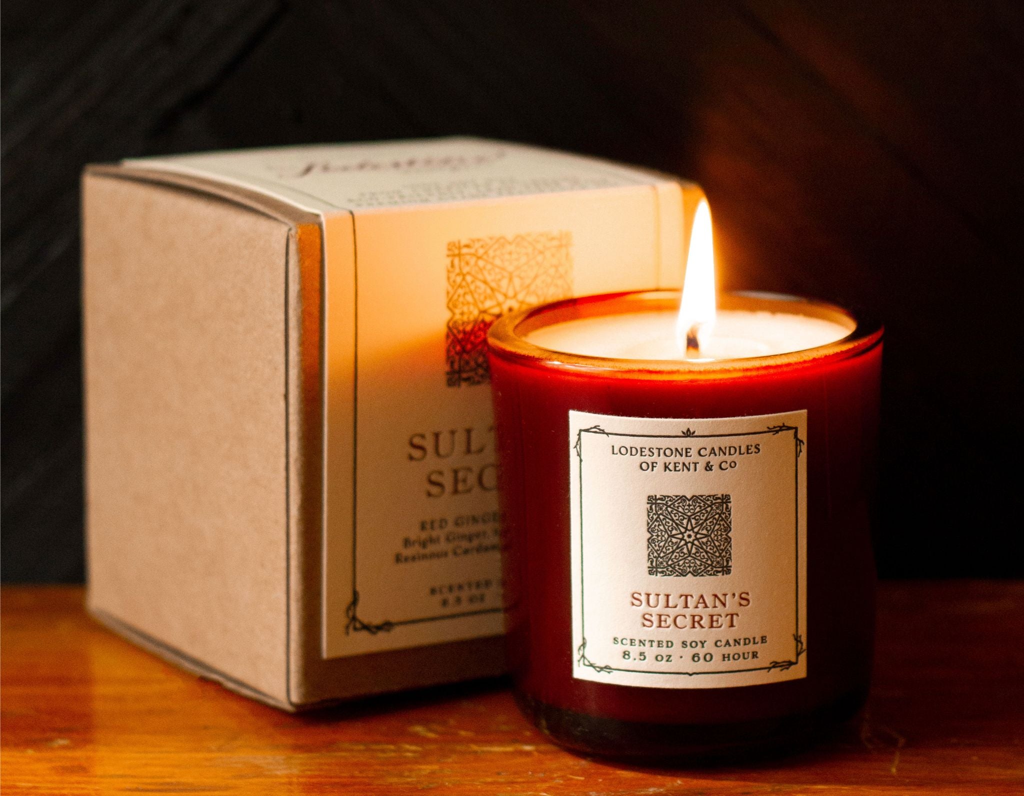 Lodestone Candles Sultan’s Secret candle with lemon, ginger, and saffron.