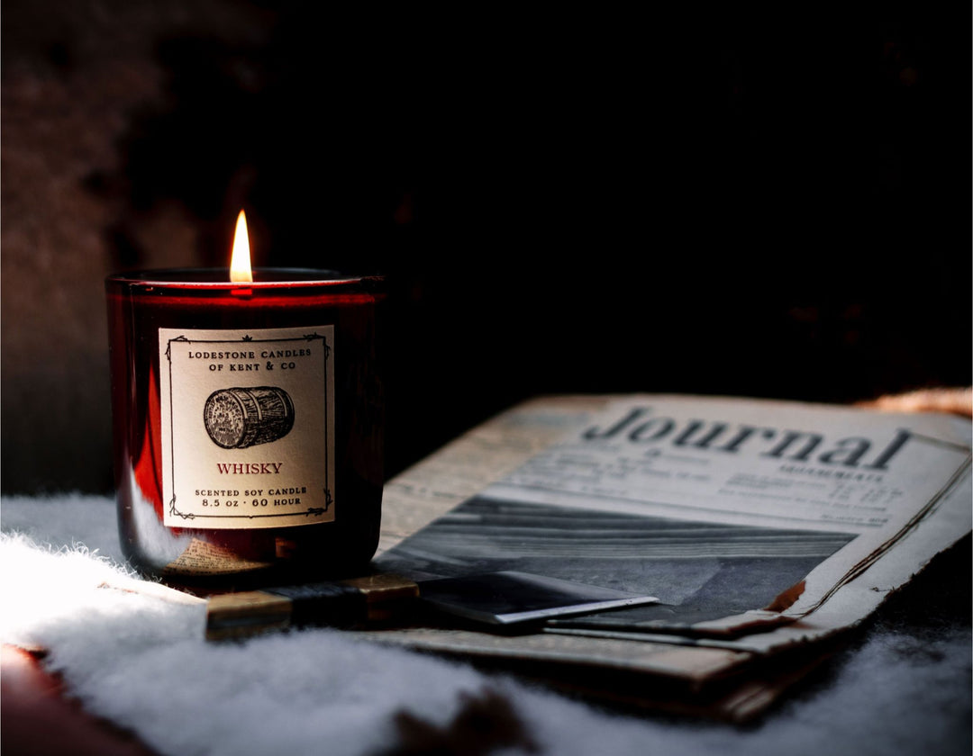 Lodestone Whisky candle with lemon zest and patchouli.