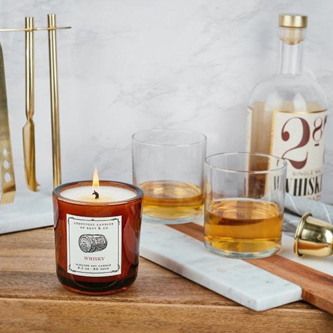 Lodestone Whisky candle with lemon zest and patchouli.