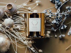 Festal Forest | 13 oz., 90 hour | Gold Glass - Lodestone Candles of Kent & Co.