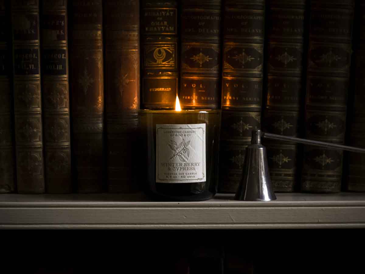 Lodestone Candles Winter Berry & Cypress candle with eucalyptus and fir.